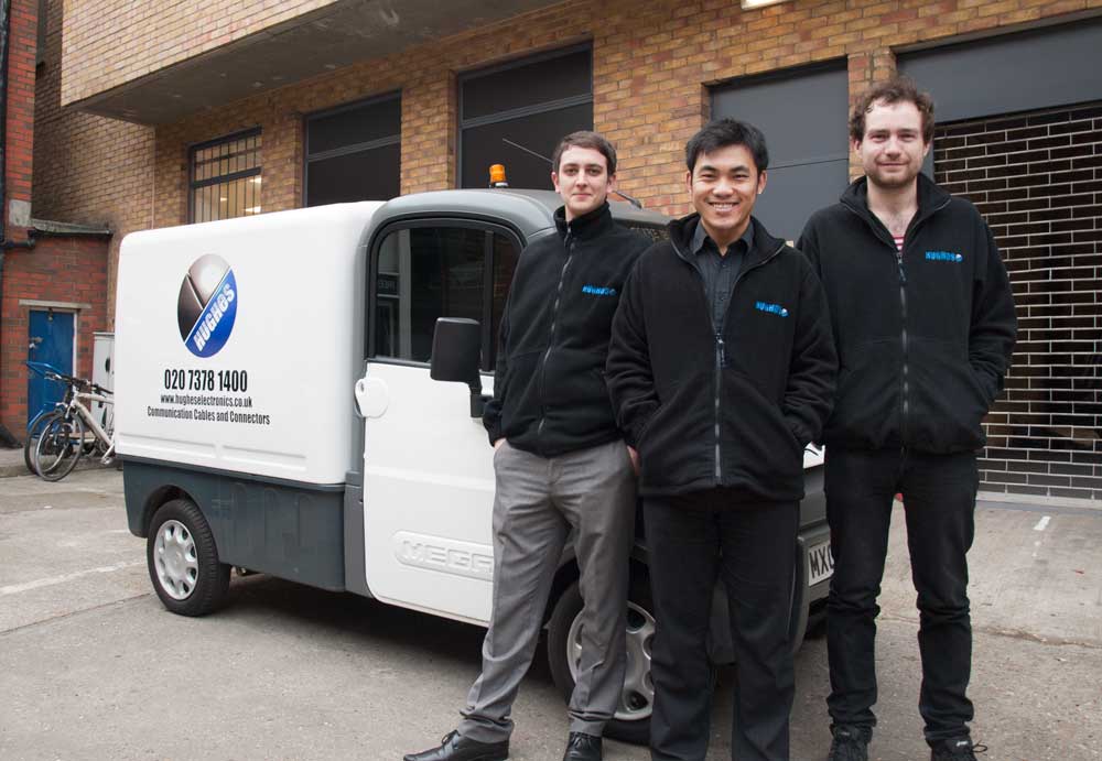 Hughes Electronics have added Electric Vehicles to their fleet for local logistics. hughes electronics electric car