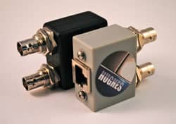 Panel mounted dual g703 balun 75 ohm BNC to 120 ohm RJ45